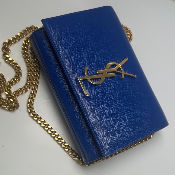Yves Saint Laurent Royal Blue Mini Crossbody with Gold Chain - Picture 3 of 7